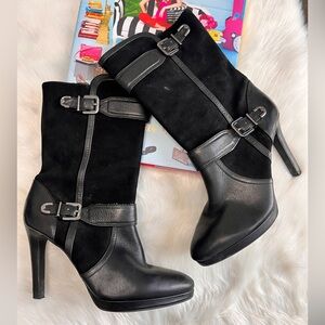 ANTONIO MELANI Black Heeled Boots with Buckle Accents
